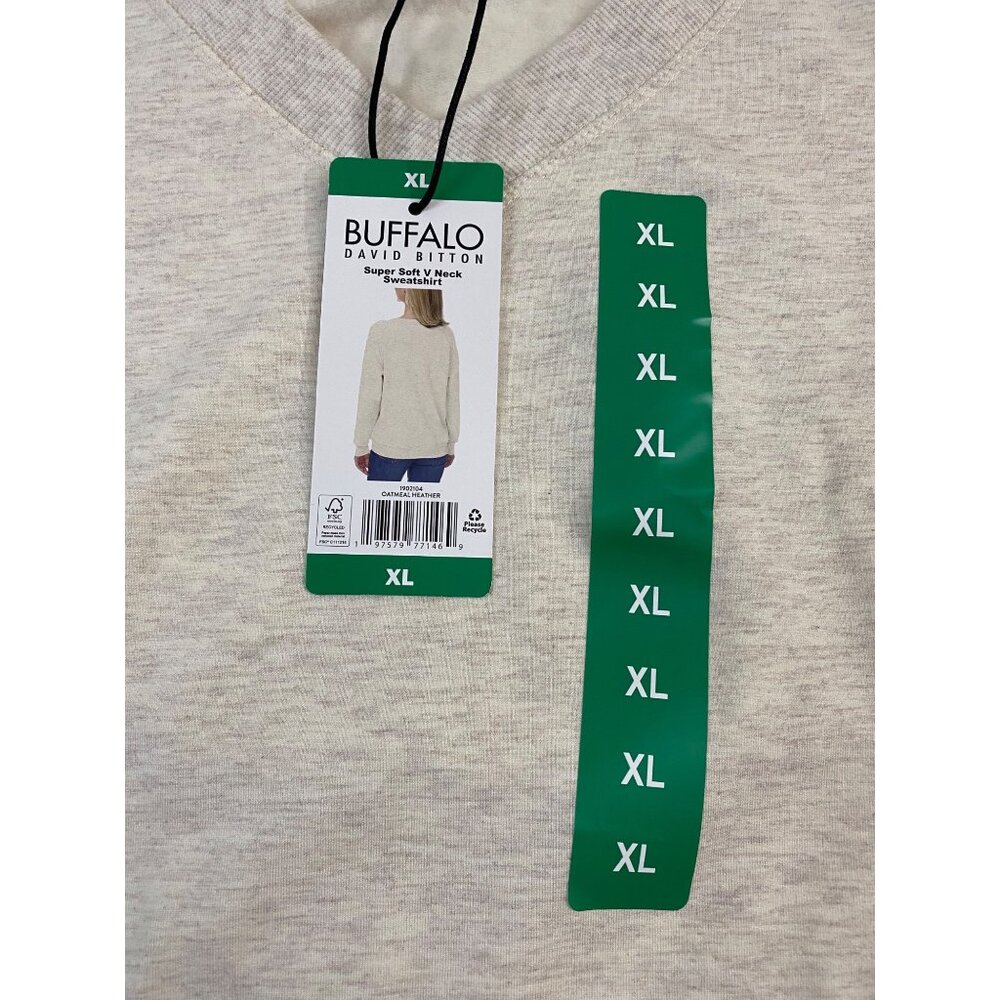 NWT Buffalo David Bitton Women Super Soft V-Neck Pullover Sweatshirt, O Heather - Picture 4 of 12